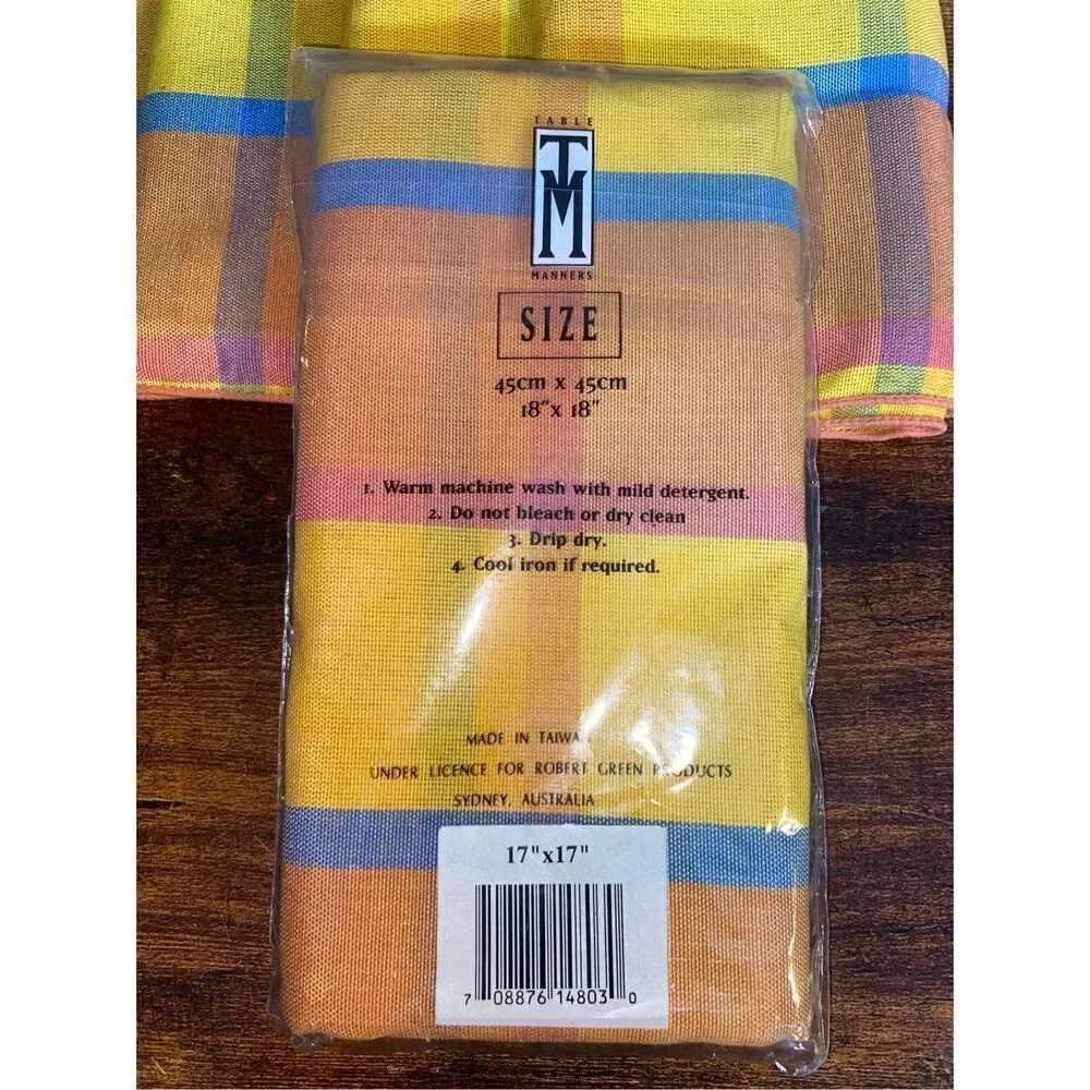TM Table Manners Plaid 17” x 17” Cloth Table  Napkins - Set of 8